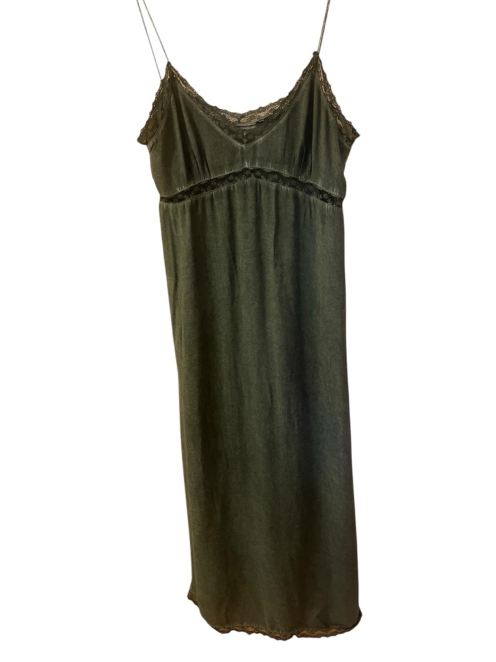 Zara Olive Green Lace-Trim Midi Slip Dress